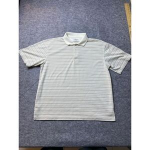 PGA Tour Golf Polo Shirt Mens Large White Tan Striped